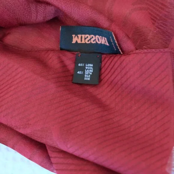 MISSONI Silk Wool Maroon Large Fringed Scarf - Picture 7 of 8